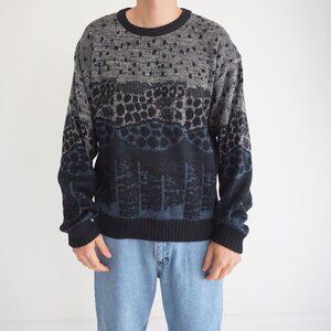 Vintage J. Todd Sweater Gray Black Abstract Geometric Knit 80s Minimalist Retro